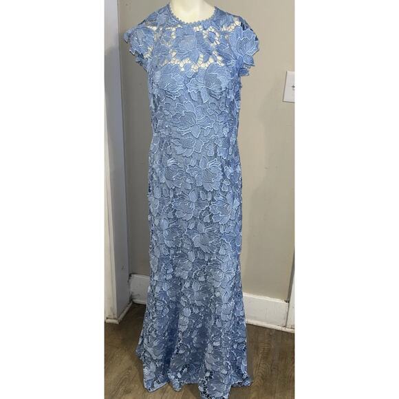Shoshanna Midnight SZ 12 Raven Blue Cap Sleeve Lace Occasion Formal Gown NEW - Picture 5 of 10
